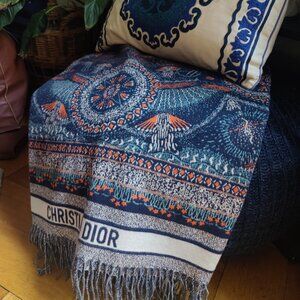 Christian Dior Virgin Wool Mandala Throw Blanket Scarf